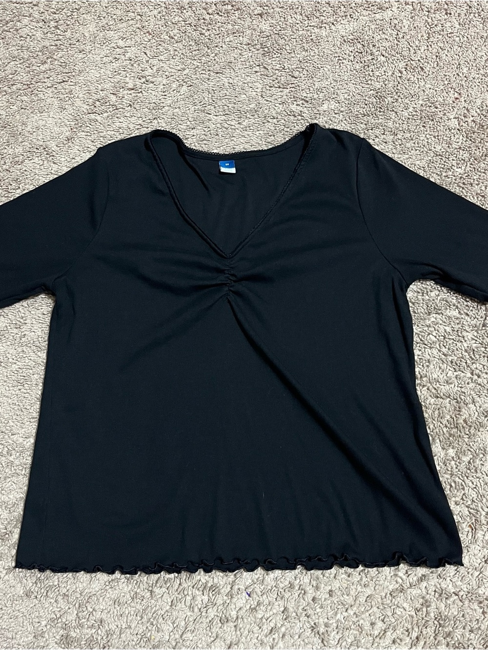 Old Navy Women’s Knit T-Shirt Short Sleeve V-Neck Ruched Ruffle Black 2X